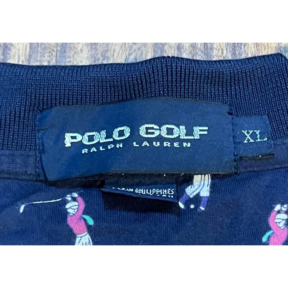 Polo Golf Ralph Lauren Shirt Men's XL Navy Blue All Over Golfer‎ Print